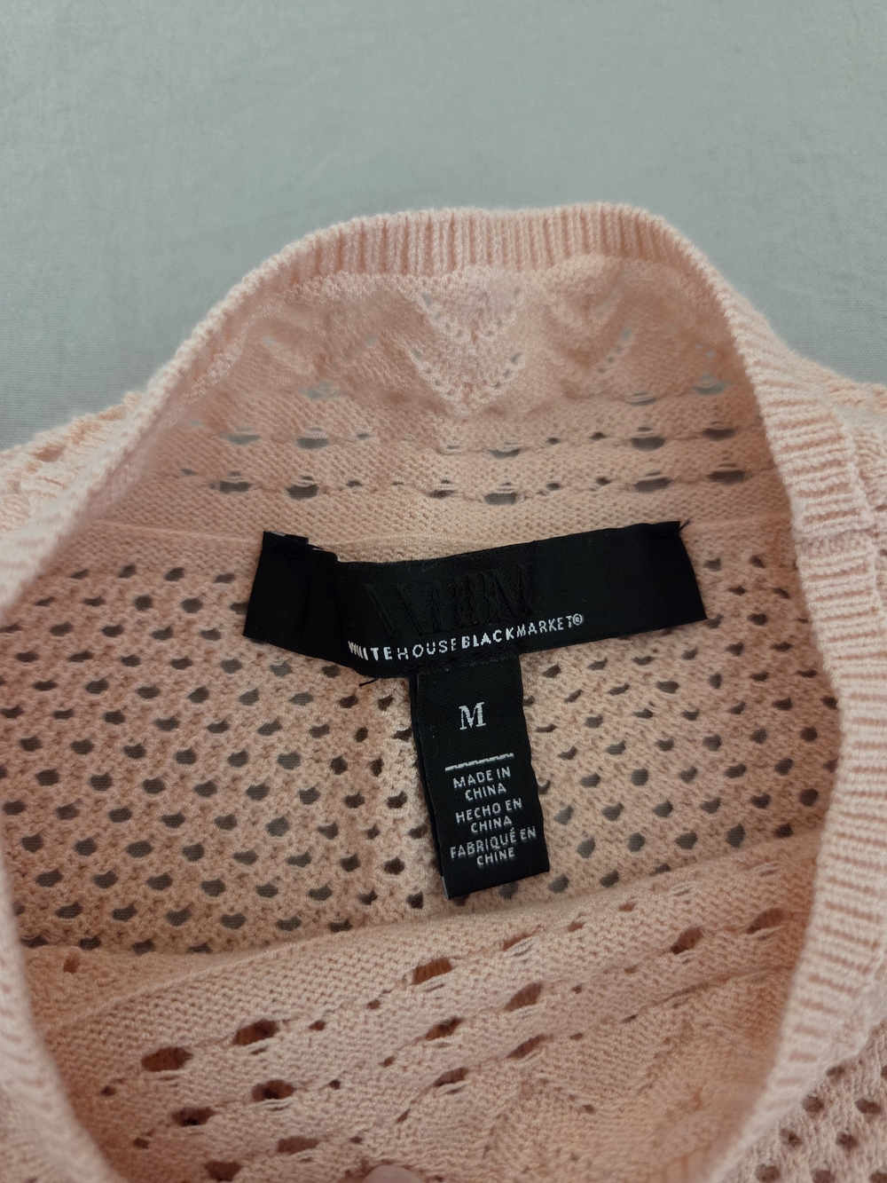 White House Black Market Pale Pink Eyelet Knit Sweater Size M - Picture 3 of 5